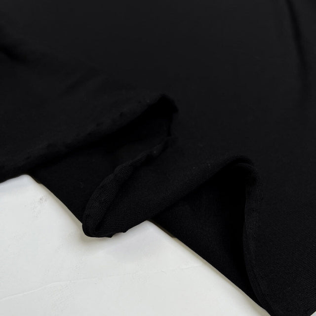 Recycled Polyester Jersey Black Plain Knit Spandex Stretch Fabric Fold