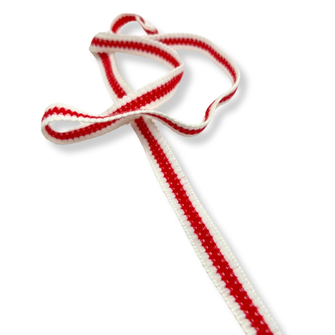 Red   White Stripe Polyester Nylon Woven Trim 15mm Twist