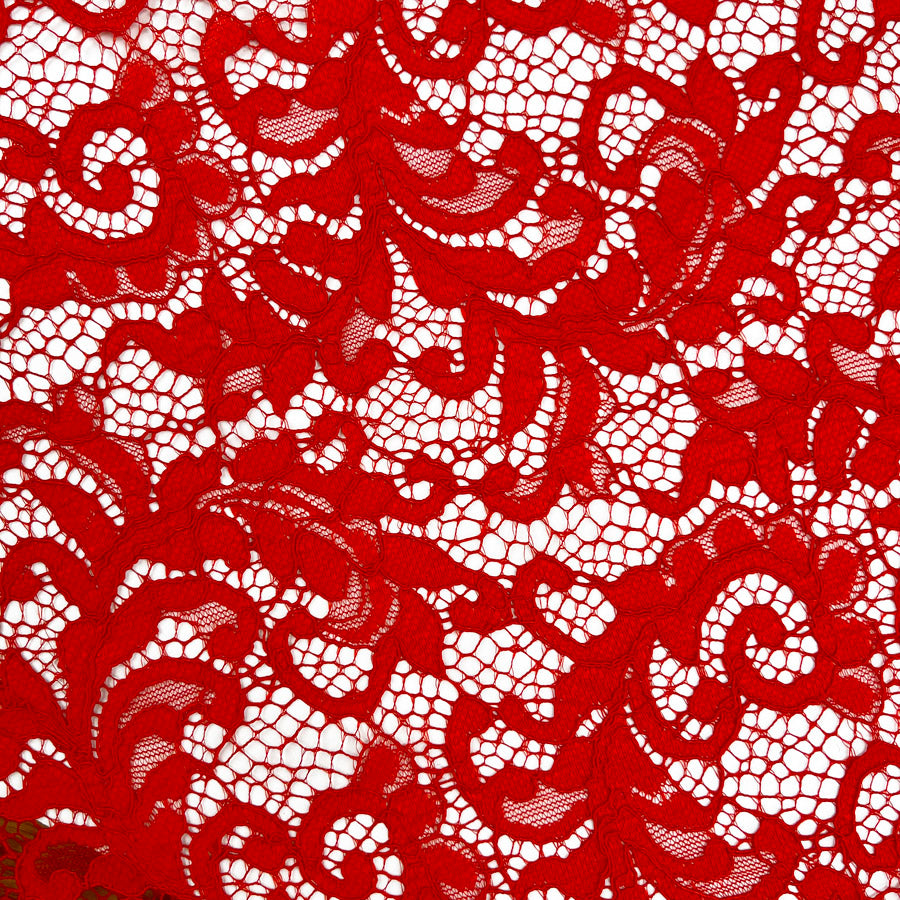 Red Floral Dressmaking Fabric Double Scallop Lace Scarlet