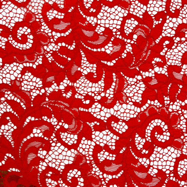 Red Floral Dressmaking Fabric Double Scallop Lace Scarlet