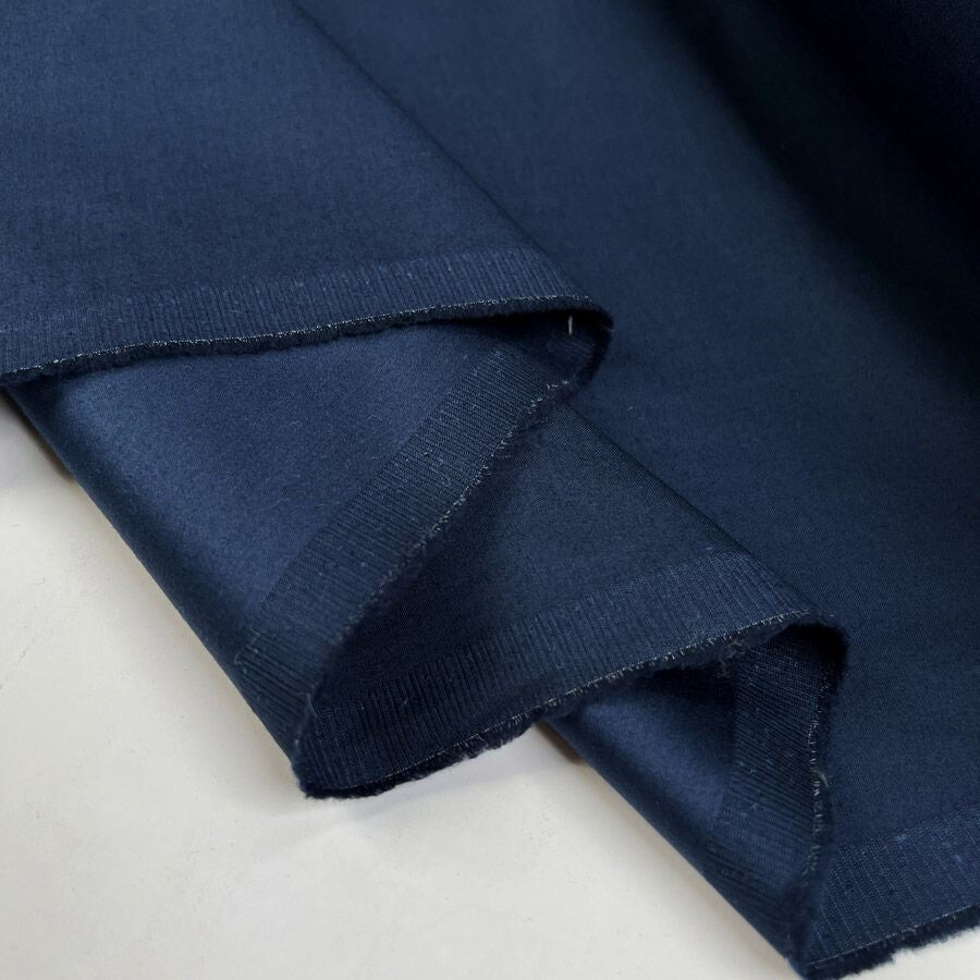 Red October Cotton Elastane Italian Navy Sateen Stretch Woven Trouser Fabric Fold