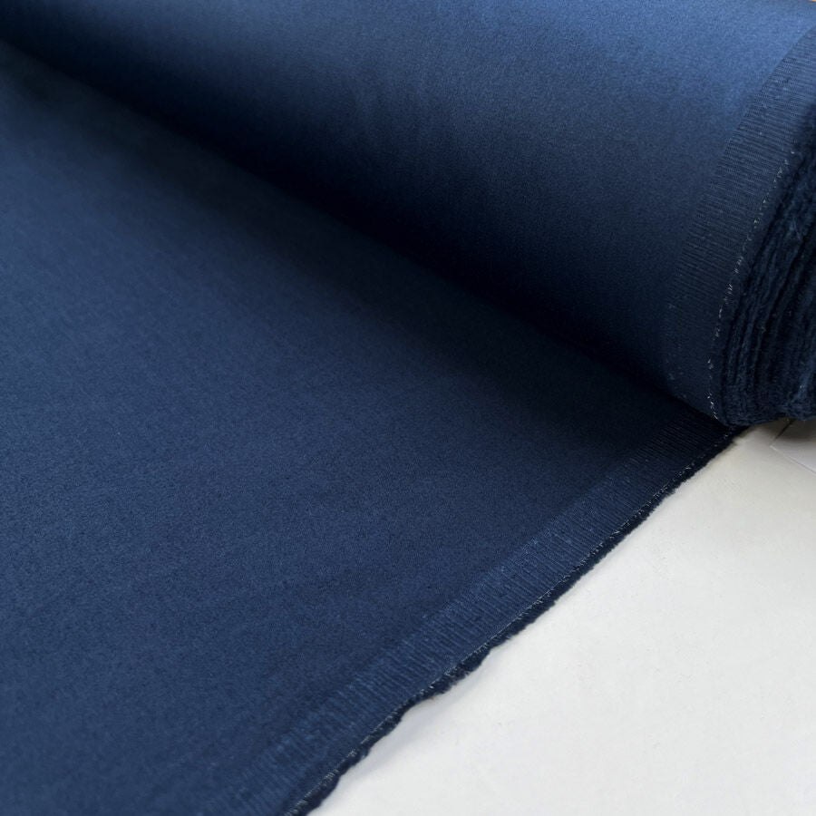 Red October Cotton Elastane Italian Navy Sateen Stretch Woven Trouser Fabric Roll