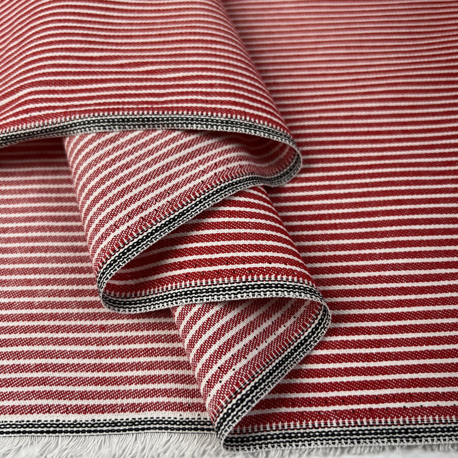 Redline Denim Cotton Red White Stripe Trouser Fabric Fold
