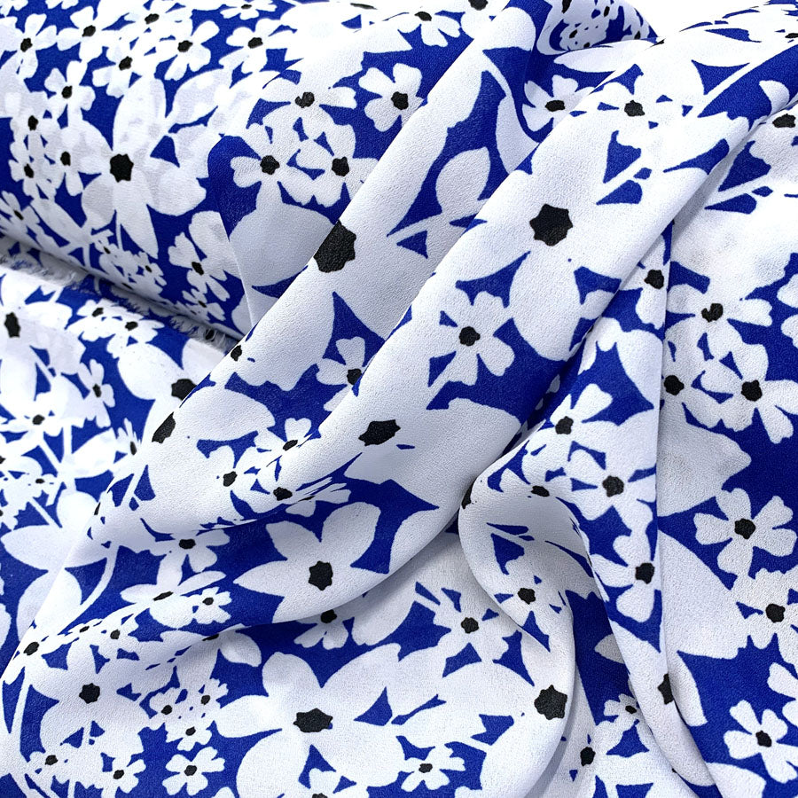 Refreshed Royal Blue Polyester Voile Floral Dress Fabric Drape Fabric Photo