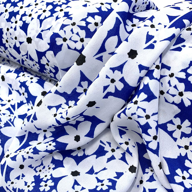 Refreshed Royal Blue Polyester Voile Floral Dress Fabric Drape Fabric Photo