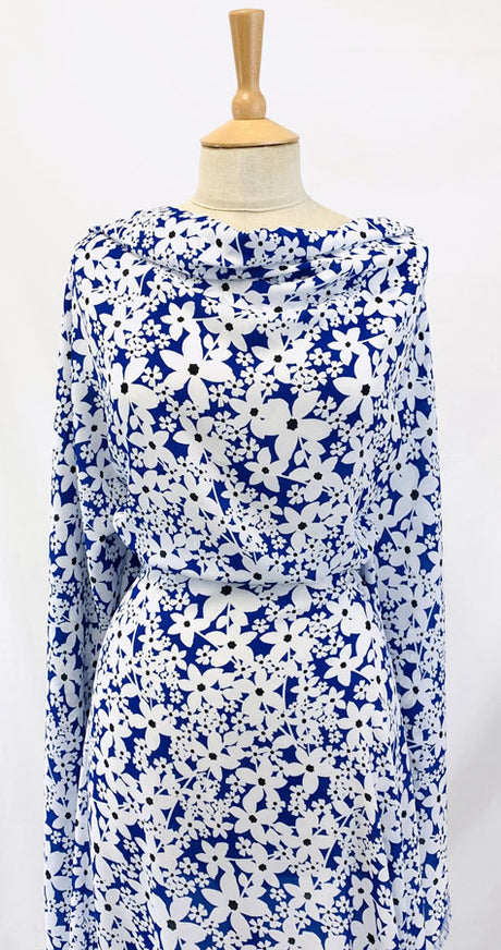 Refreshed Royal Blue Polyester Voile Floral Dress Fabric Fabric Photo
