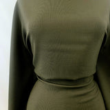 Reign Marvin Woollen Polyester Mix Khaki Ribbed British Suiting Fabric Close Up Manequin Drape Fabric Photo