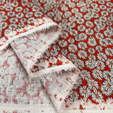Retro posy cotton viscose red white floral daisy print dress fabric fold