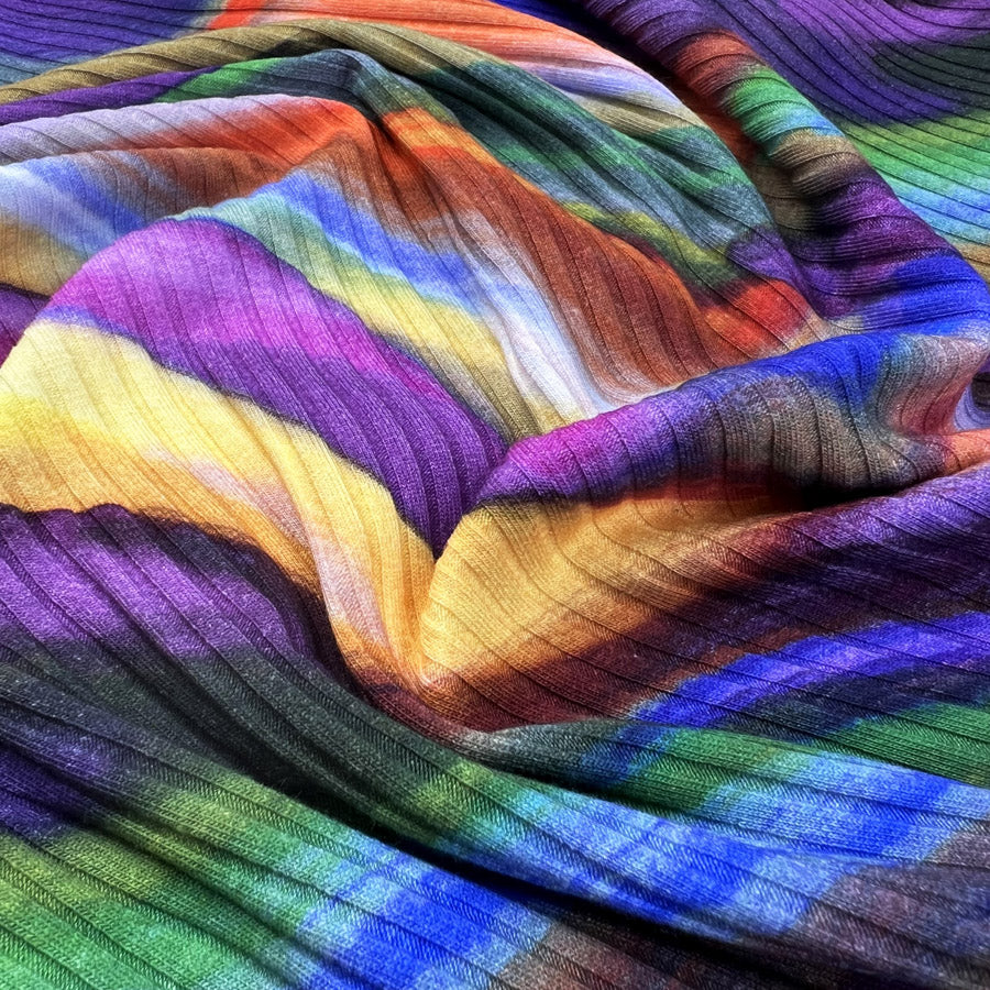 Ribbed jersey cosmic purple abstract multicoloured
