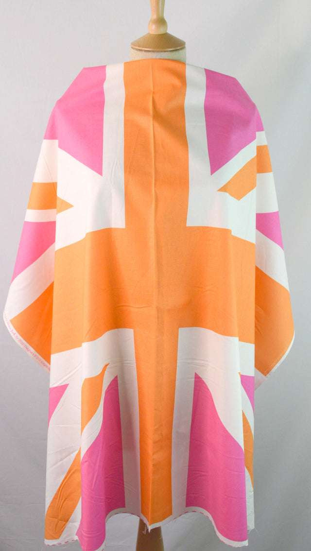 Riley Blake Union Jack Flag Pink Orange White Cotton Dress Fabric M