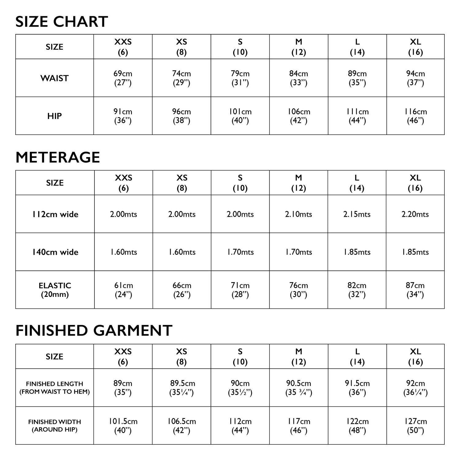 Robbie pants size chart 6 16