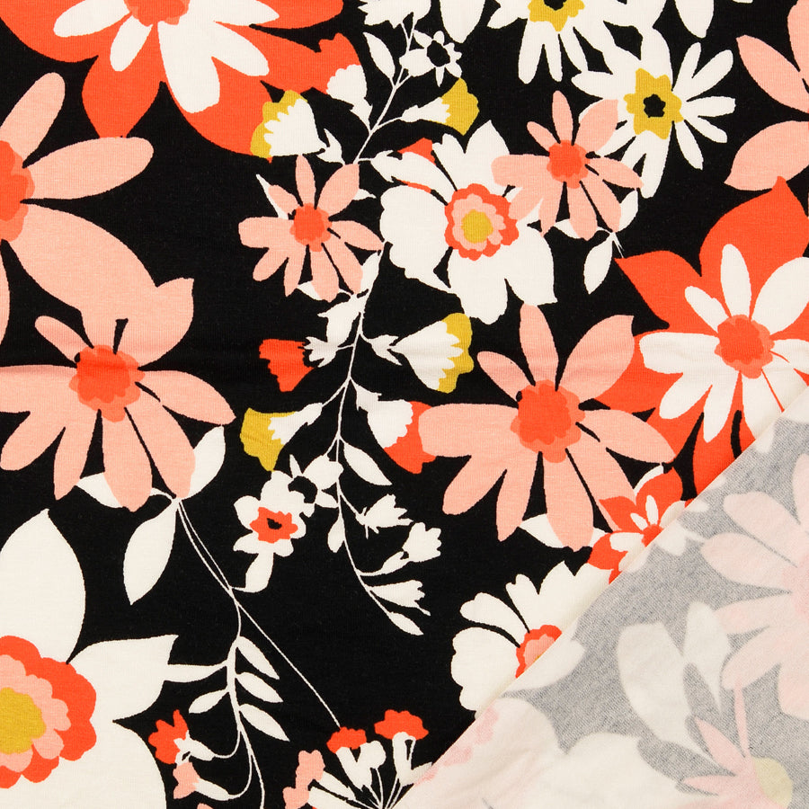 Rosie Posie Upsy Daisy Viscose Elastane Black Floral Dress Fabric Fold