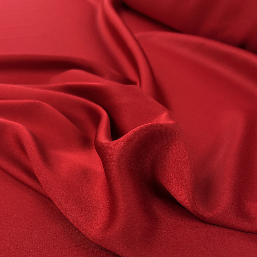 Rossa Satin Crepe Red Polyester Italian Dress Fabric