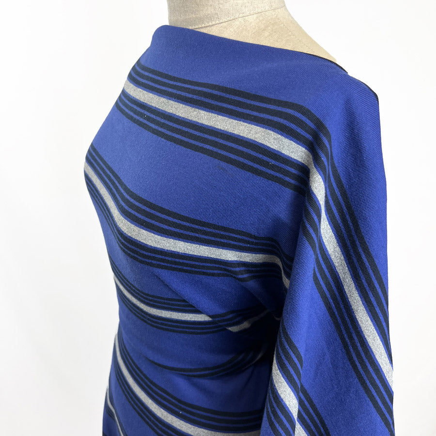Royally Italian Jersey Fabric Blue Stripe Side