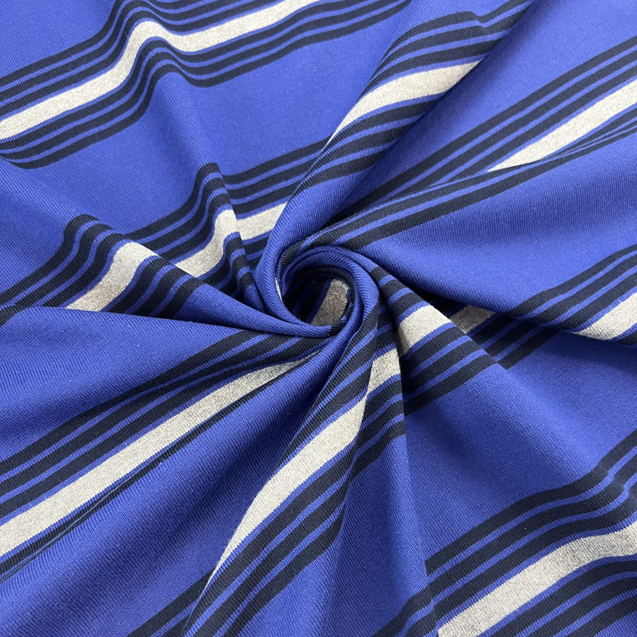 Royally Italian Jersey Fabric Blue Stripe Twist
