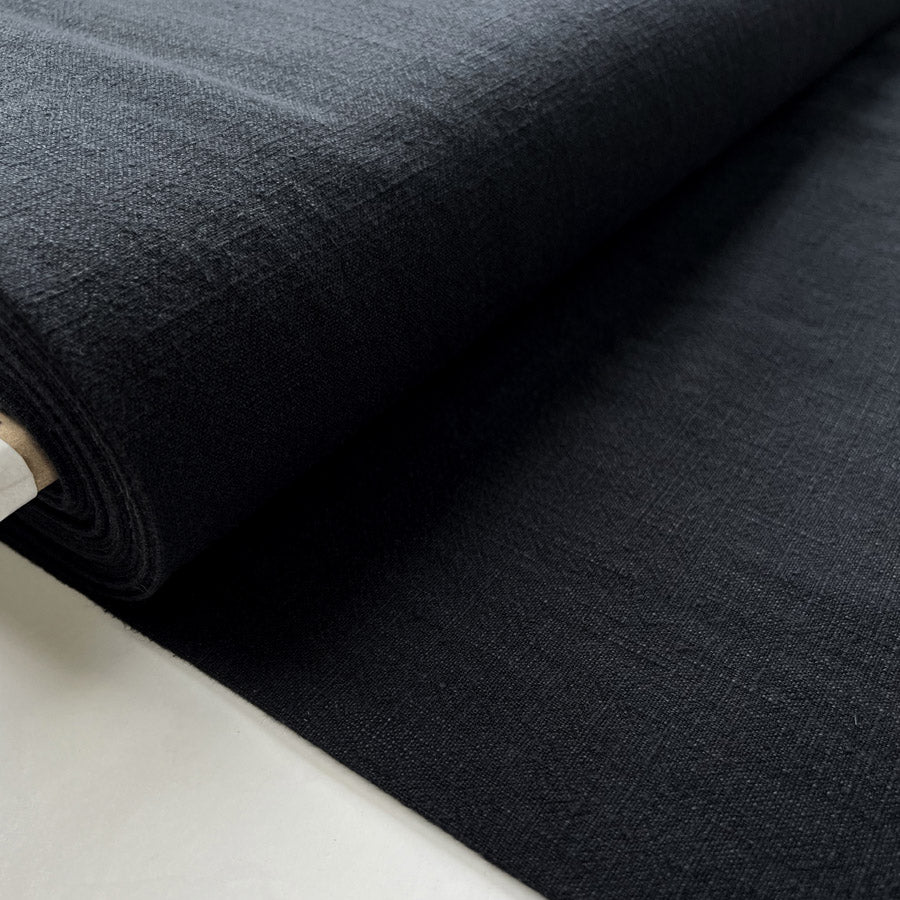 Rustic Linen Charcoal Black Sandwashed Dress Fabric Bolt