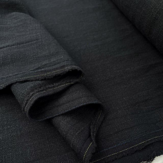 Rustic Linen Charcoal Black Sandwashed Dress Fabric Fold