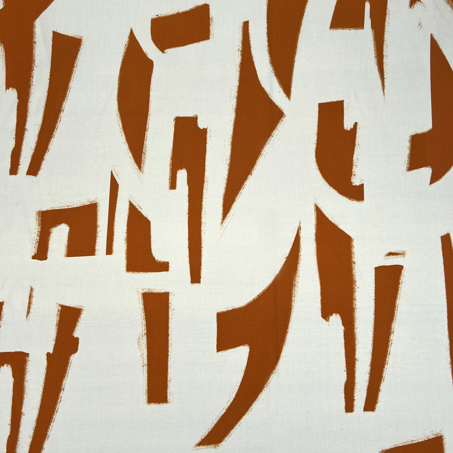 Rusty Cream Orange Abstract Print Viscose Dress Fabric