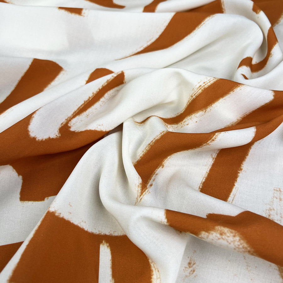 Rusty Cream Orange Abstract Print Viscose Dress Fabric
