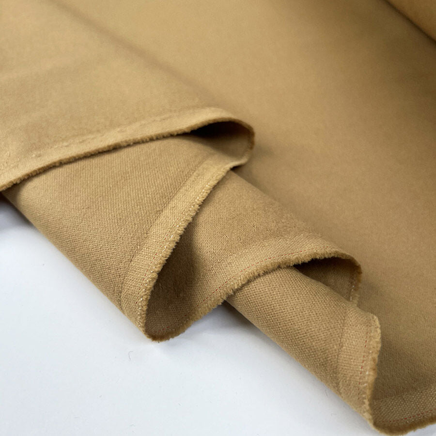 Sabbia Cotton Camel Sand Suede Woven Italian Dress Fabric Fold