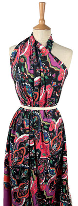 Satin Viscose Arizona Floral Abstract Black Pink Woven Dress Fabric Mannequin