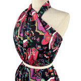 Satin Viscose Arizona Floral Abstract Black Pink Woven Dress Fabric Side