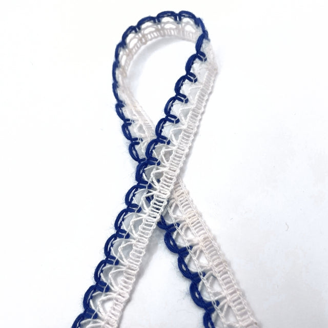 Scallop crochet lace trim blue white twist