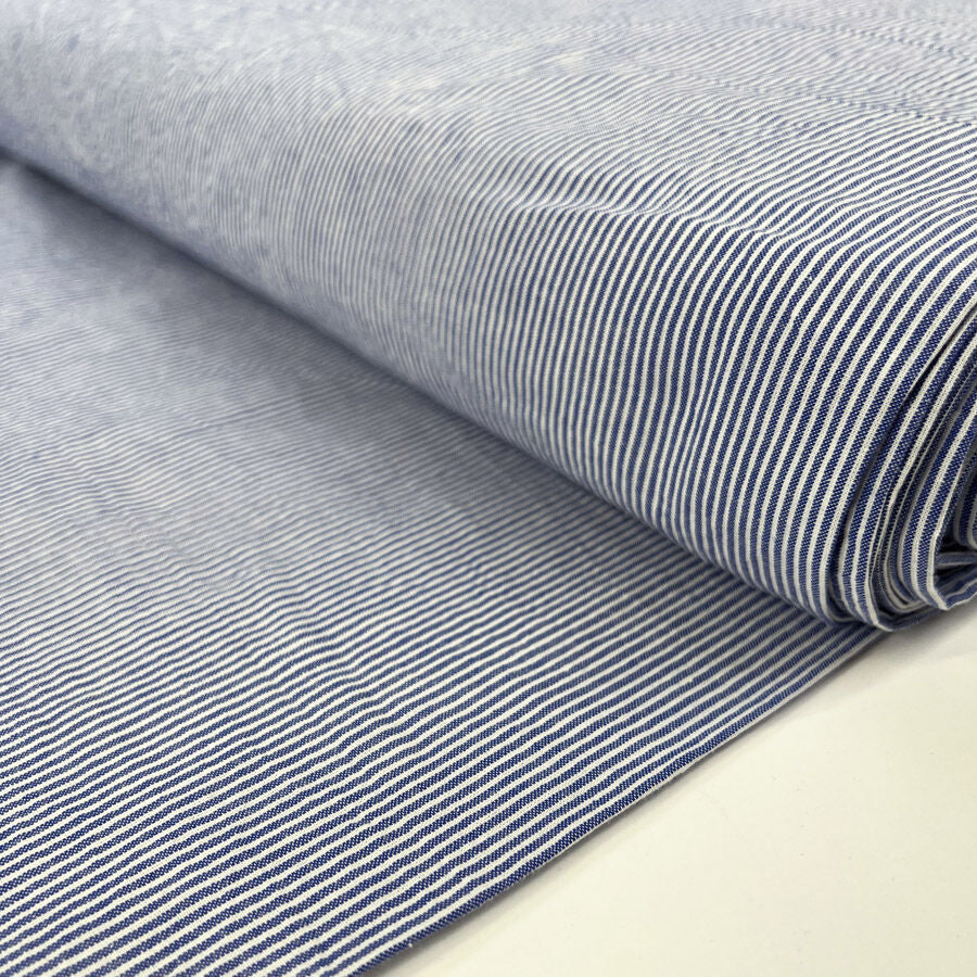 Seaside Seersucker Dark Blue White Cotton Stripe Woven Dress Fabric Bolt