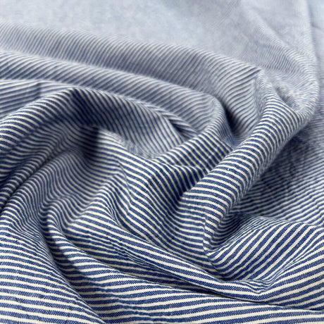 Seaside Seersucker Dark Blue White Cotton Stripe Woven Dress Fabric