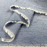 Seaside Seersucker Dark Blue White Cotton Stripe Woven Dress Fabric Fold