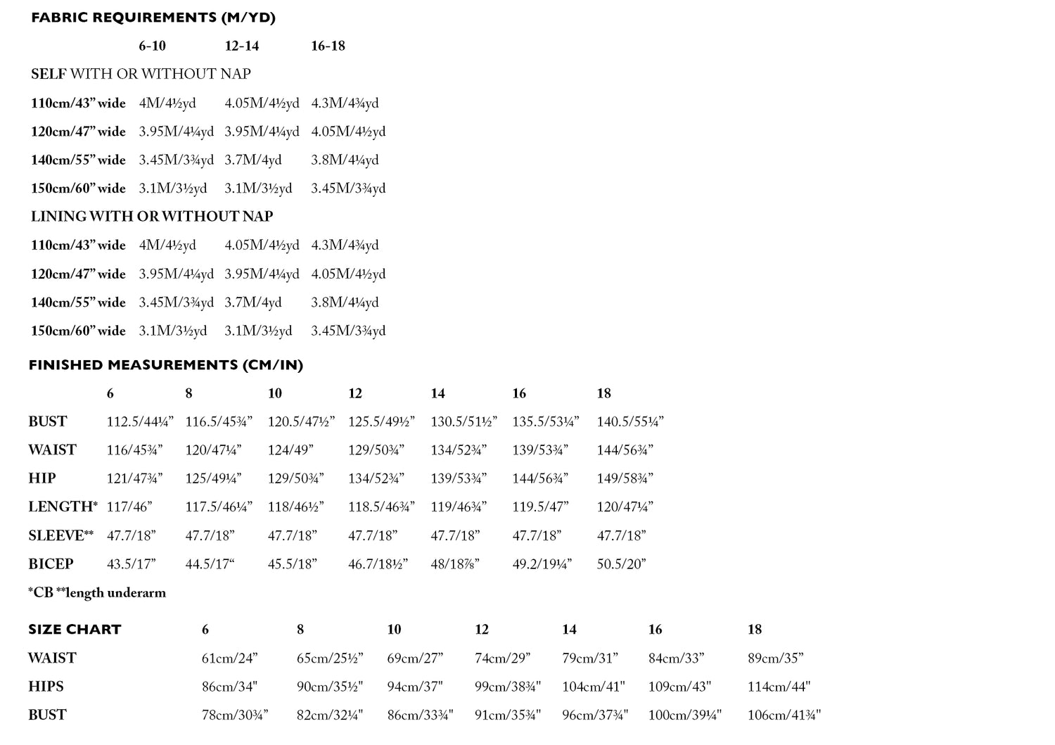 September size chart 6 18