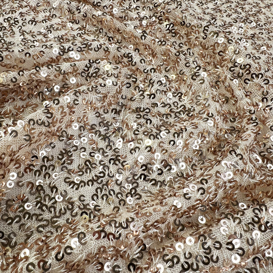 Sequin Lace Champagne Polyester Net Rose Gold Evening Dress Fabric