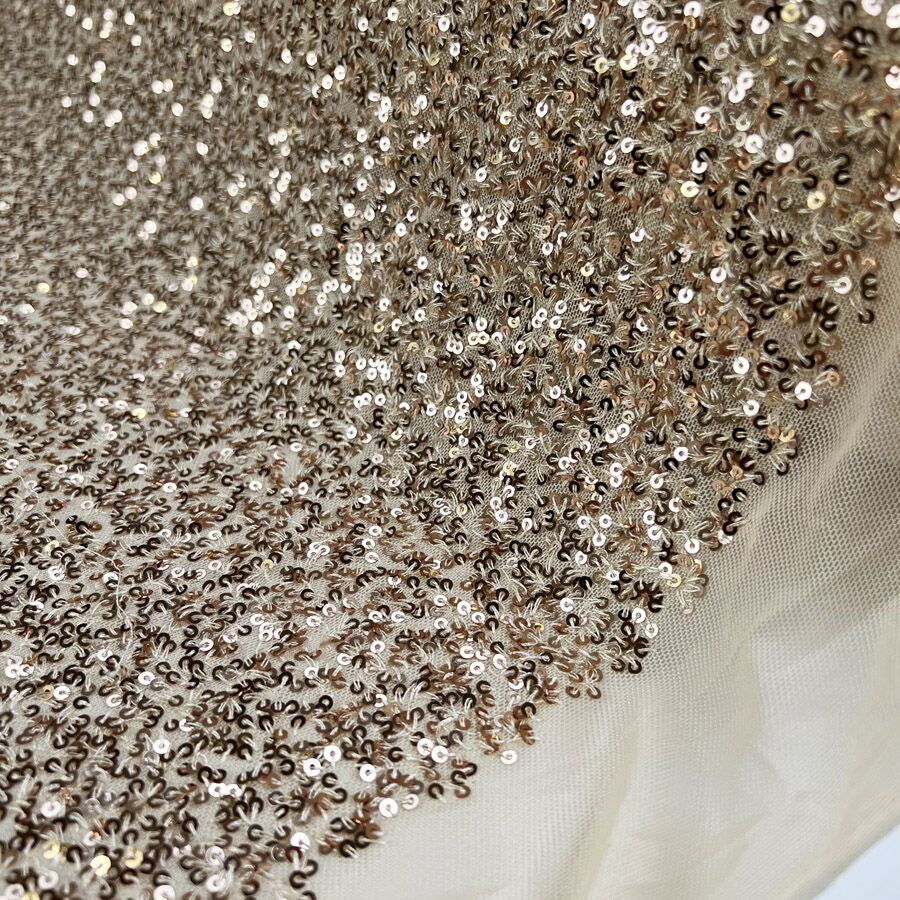 Sequin Lace Champagne Polyester Net Rose Gold Evening Dress Fabric Roll