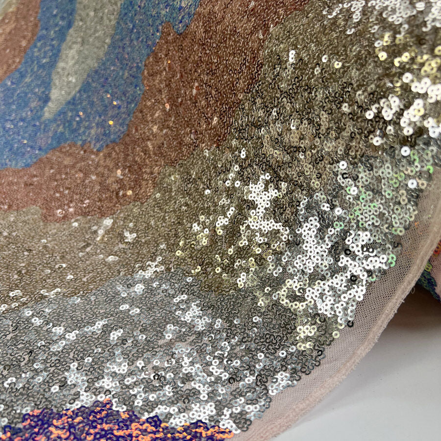 Sequin Lace Cosmic Polyester Abstract Net Multicoloured Bling Dress Fabric Roll