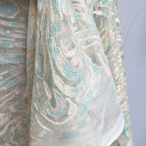 Sequin Net Elberta Peach Mint Abstract Swirl Dress Fabric Fold