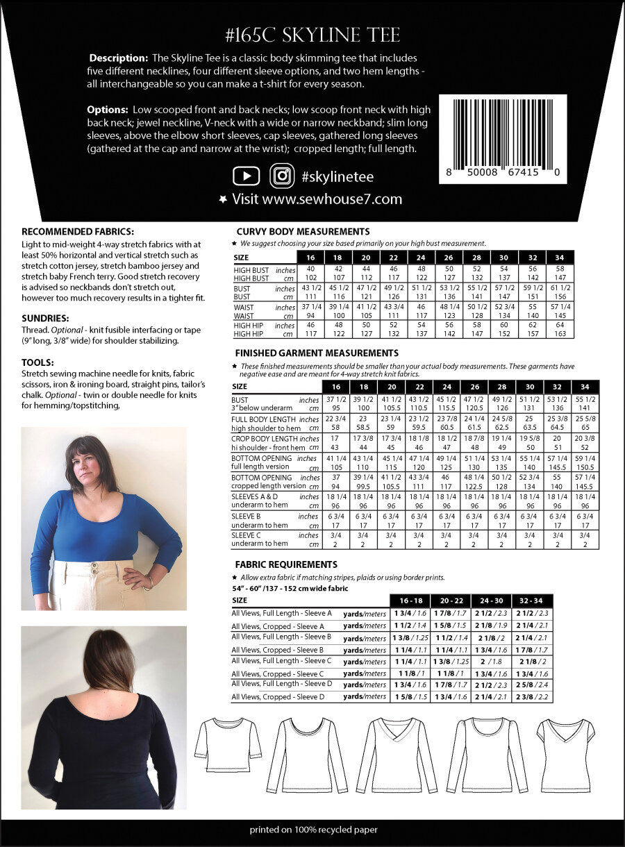 Sew House Seven Curvy Skyline Tee Pattern Back