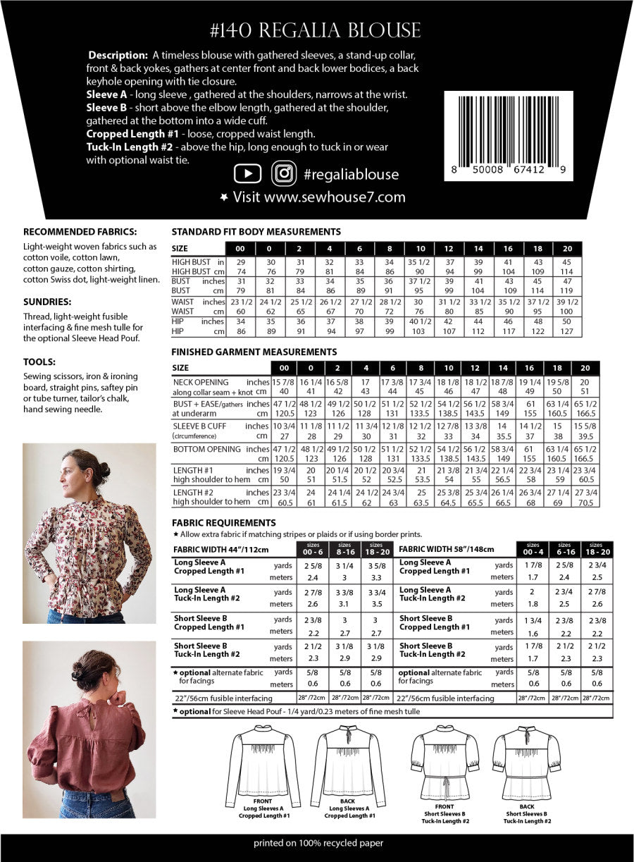 Sew House Seven Regalia Blouse Pattern Back