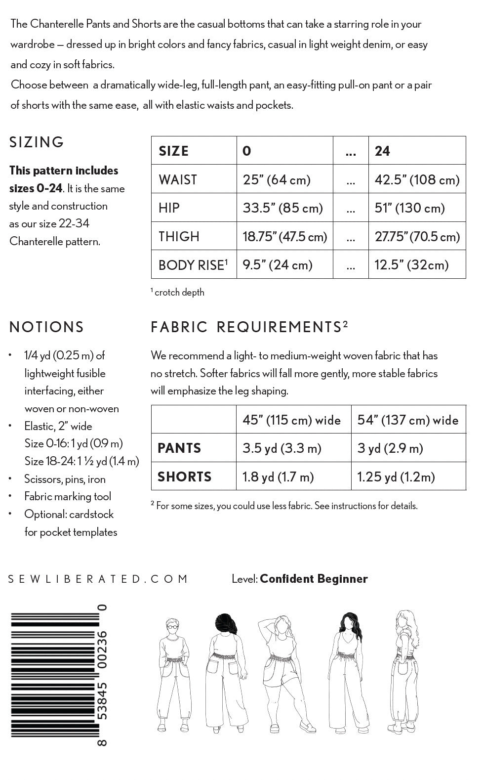 Sew Liberated Chanterelle Pants And Shorts Pattern Ack