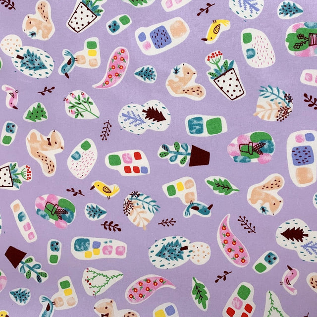 Sewing Room Flower Pot Lilac Cotton Fabric S