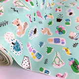 Sewing Room Flower Pot Mint Cotton Fabric Cud