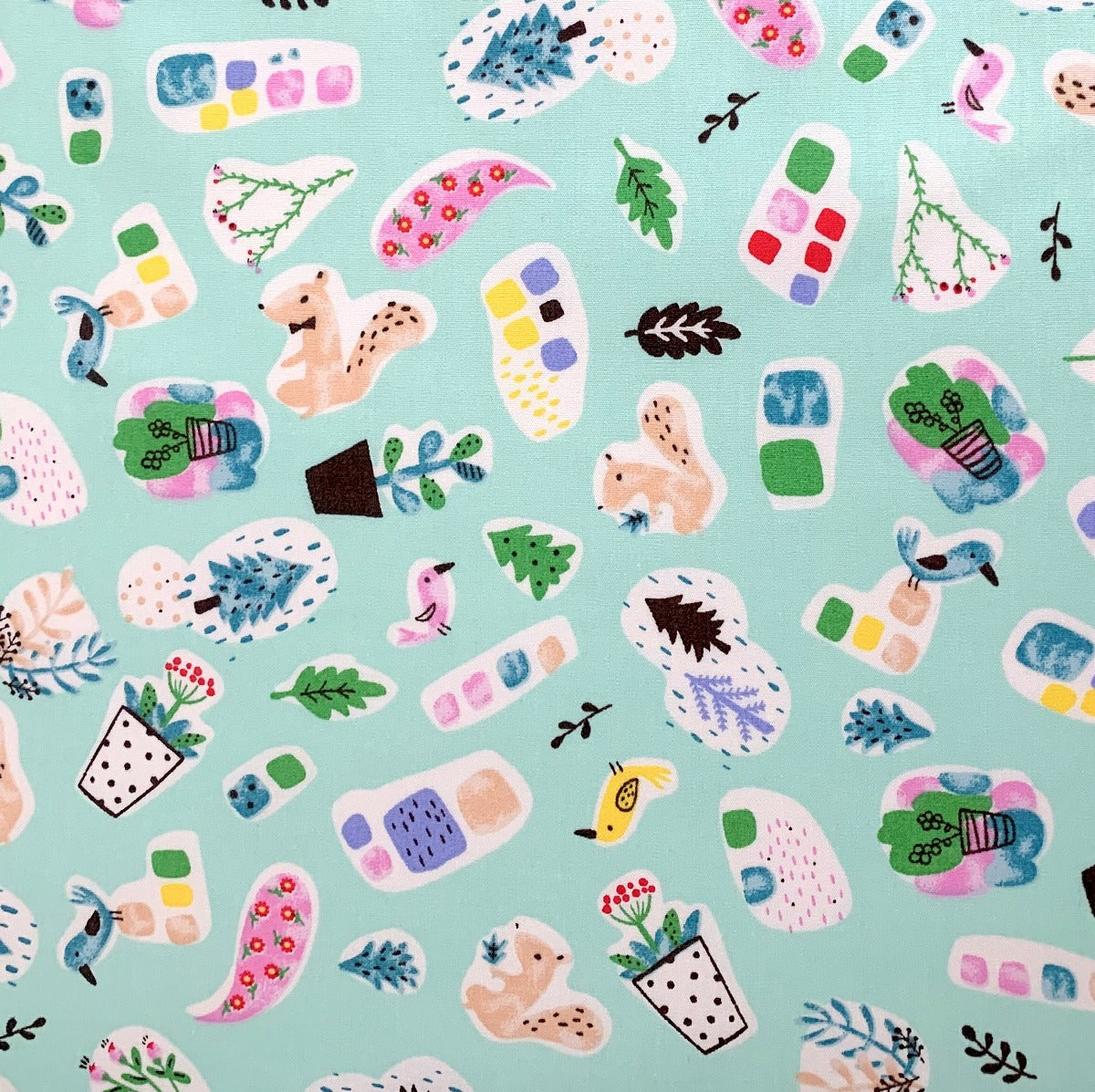 Sewing Room Flower Pot Mint Cotton Fabric S