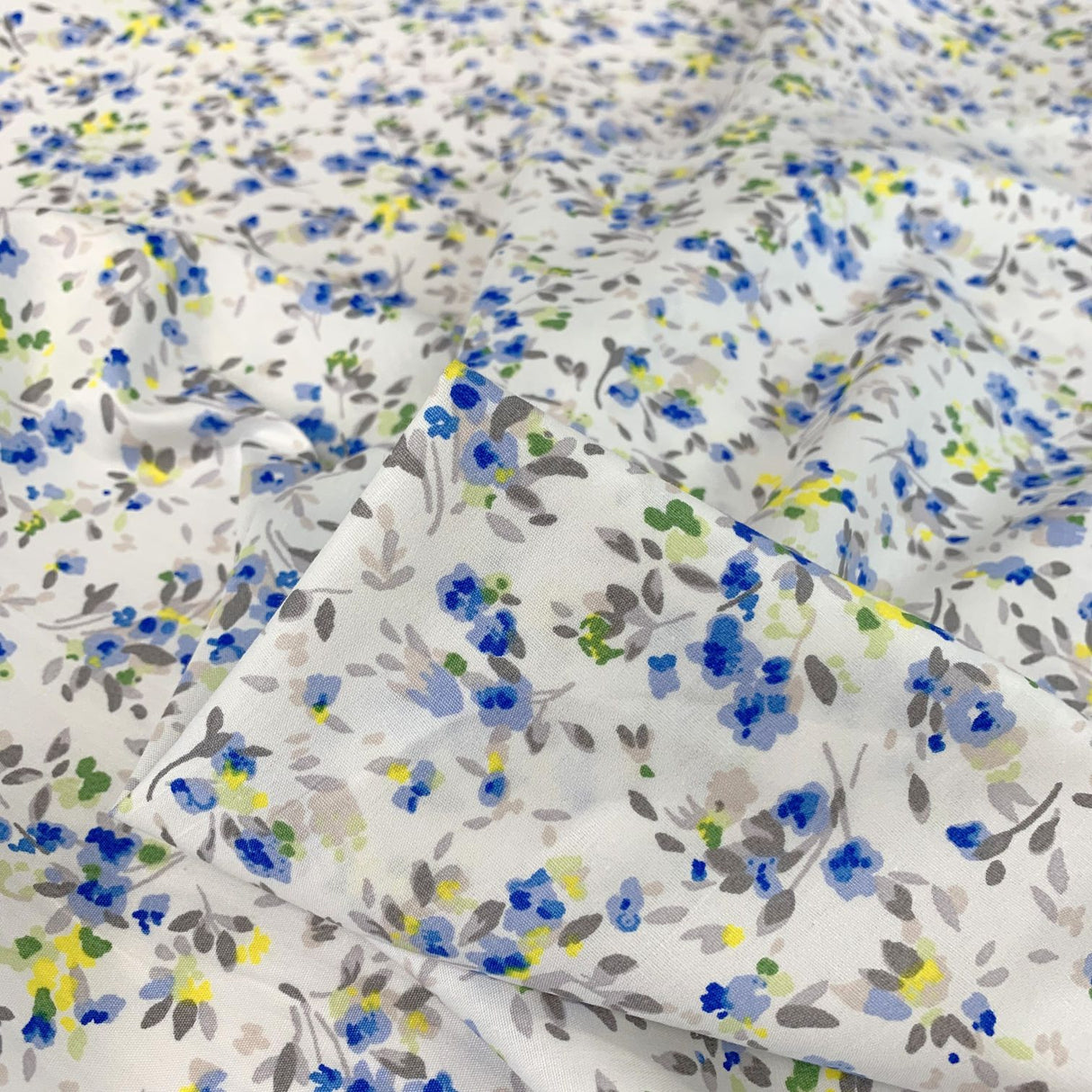 Sewing Room Maisy White Blue Yellow Cotton Floral Fabric Cu