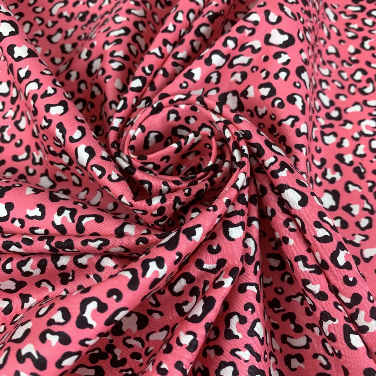 Sewing Room Mars Pink Plain Dyed Cotton Poplin Cheetah Leopard Swirl 2