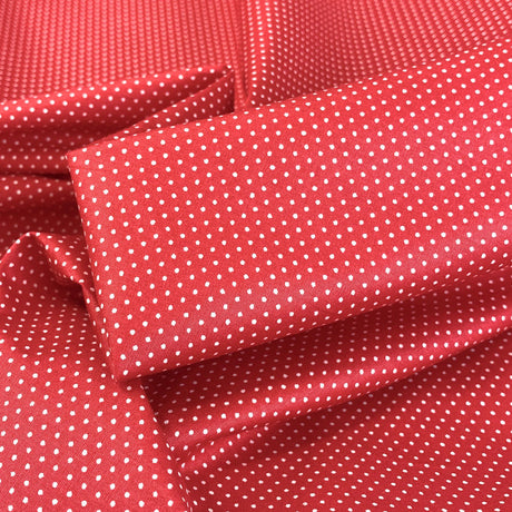 Sewing Room Micro Dot Red Bright Micro Dots Tiny Crafty Spot Cotton Poplin Dress Craft Fabric Close Up Fabric Photo