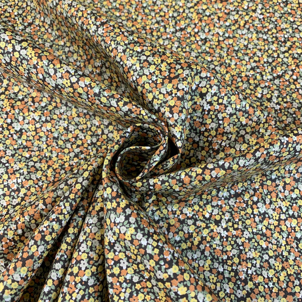 Sewing Room Peony Orange Green Yellow Cotton Floral Fabric Cud