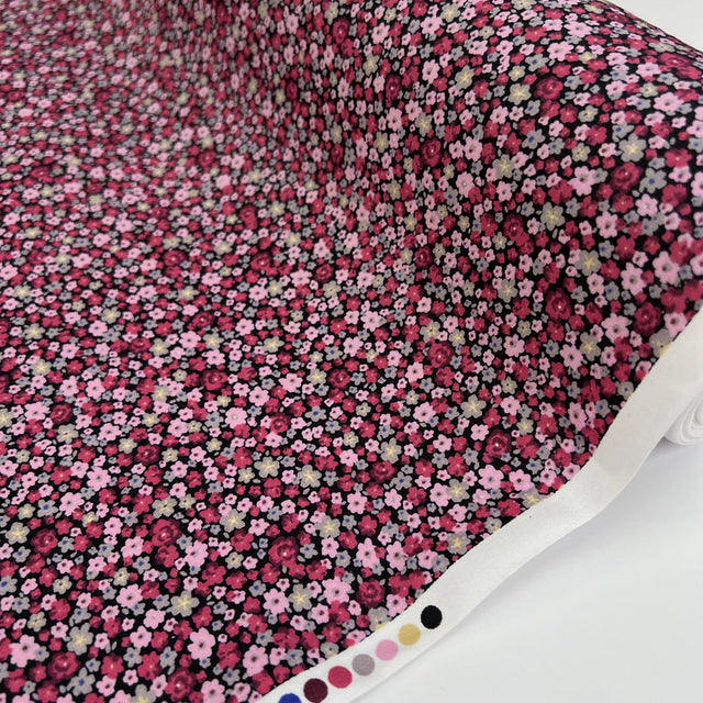 Sewing Room Alora Cotton Poplin Floral Small Pink Black Dress Fabric Roll