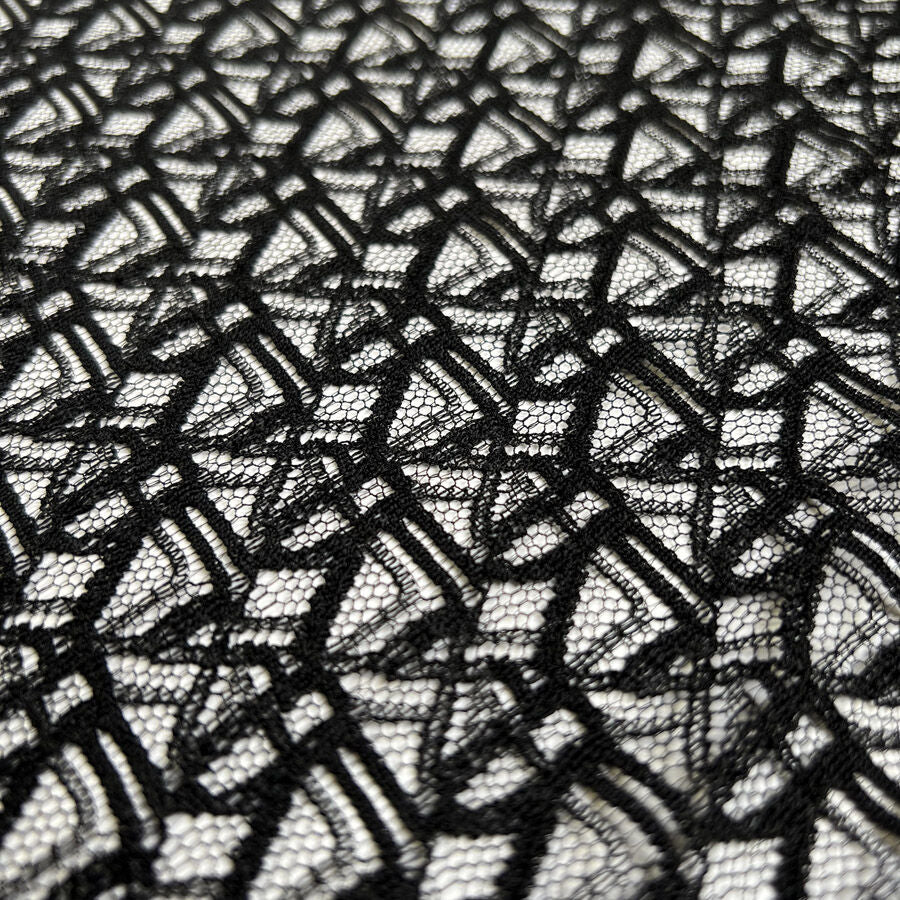 Sicilian Fiesta Cotton Polyester Black Lace Net Geometric Dress Fabric