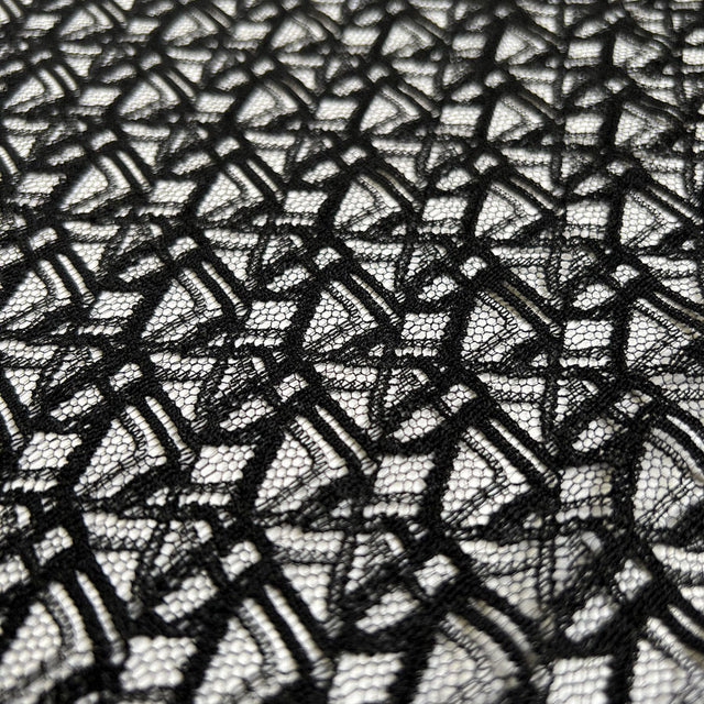 Sicilian Fiesta Cotton Polyester Black Lace Net Geometric Dress Fabric