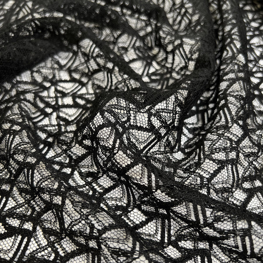 Sicilian Fiesta Cotton Polyester Black Lace Net Geometric Dress Fabric