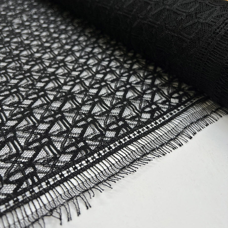 Sicilian Fiesta Cotton Polyester Black Lace Net Geometric Dress Fabric Roll